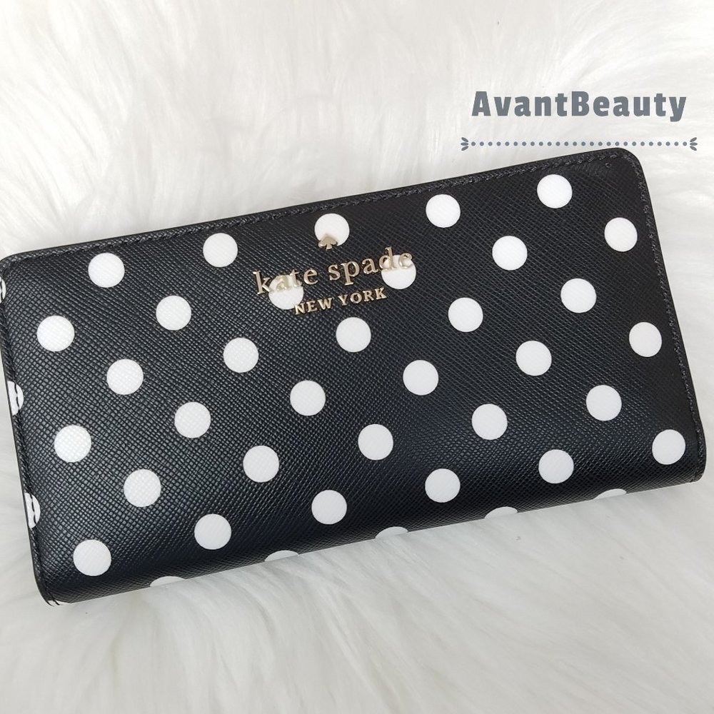 Kate Spade Staci Polka Dot Dot Dot Large Slim Bifold Wallet Black Multi Polka